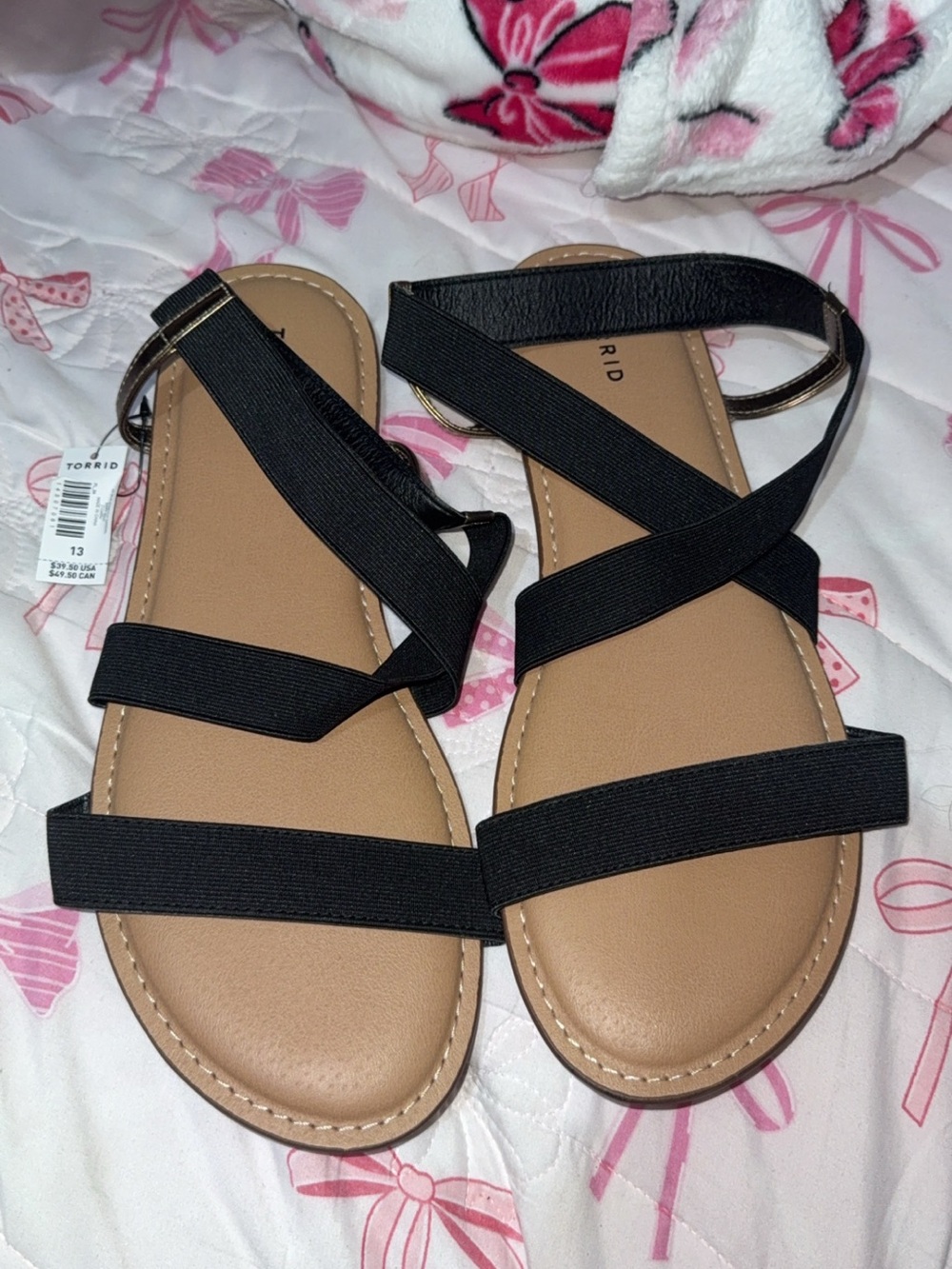 torrid Black Strappy Elastic Sandals with Tan Footbed